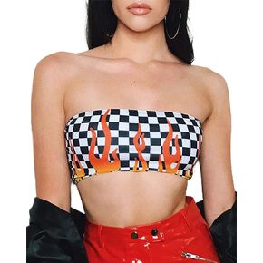 HiSexy Women's Sexy Tube Top Basic Crop Black and White Plaid Strapless Bandeau Summer Bra