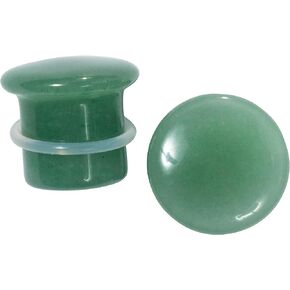 Pierced Owl Natural Green Aventurine Stone Single Flare Plugs with Clear O-Rings, Sold as a Pair