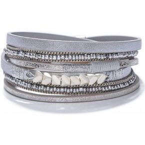 Long tiantian Bracelets for Women Leather Wrap Stackable Bangle Bracelets for Women Multi-Layer Cuff Pulseras para Mujer Boho Jewelry for Women Gifts for Women