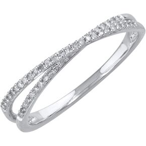 FINEROCK 10K Gold Diamond Bypass Wedding Band Ring (0.14 Carat)