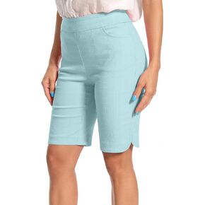 Jenna Rose Women's Regular/Petite Work Causal Super Stretchy Tulip-Hem Pull On Dress Career Shorts with Two Front Pockets