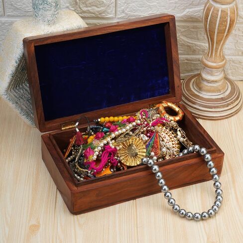 Ajuny Hand Carved Wooden Decorative Jewelry Storage Box Leaf Design Vintage Style - Multipurpose Use As Watch Box, Treasure Chest Box Great For Gifts - Brown, 10x6 Inch in Saudi Arabia