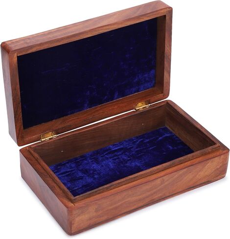 Ajuny Hand Carved Wooden Decorative Jewelry Storage Box Leaf Design Vintage Style - Multipurpose Use As Watch Box, Treasure Chest Box Great For Gifts - Brown, 10x6 Inch in Saudi Arabia