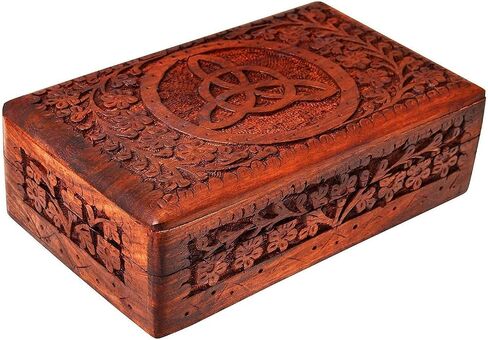 Ajuny Hand Carved Wooden Decorative Jewelry Storage Box Leaf Design Vintage Style - Multipurpose Use As Watch Box, Treasure Chest Box Great For Gifts - Brown, 10x6 Inch in Saudi Arabia