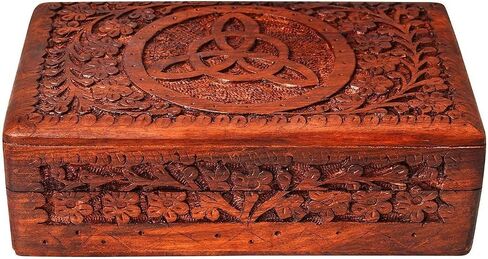 Ajuny Hand Carved Wooden Decorative Jewelry Storage Box Leaf Design Vintage Style - Multipurpose Use As Watch Box, Treasure Chest Box Great For Gifts - Brown, 10x6 Inch in Saudi Arabia