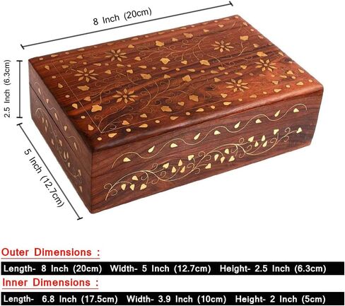Ajuny Hand Carved Wooden Decorative Jewelry Storage Box Leaf Design Vintage Style - Multipurpose Use As Watch Box, Treasure Chest Box Great For Gifts - Brown, 10x6 Inch in Saudi Arabia