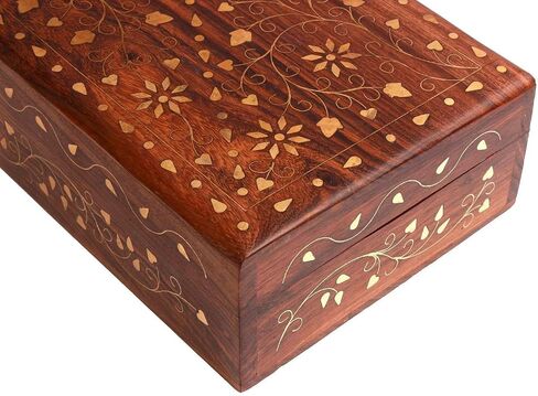 Ajuny Hand Carved Wooden Decorative Jewelry Storage Box Leaf Design Vintage Style - Multipurpose Use As Watch Box, Treasure Chest Box Great For Gifts - Brown, 10x6 Inch in Saudi Arabia