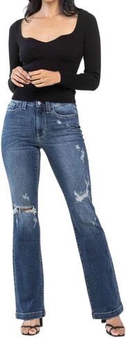 Judy Blue Mid Rise Hand Sand & Destroy Bootcut in Saudi Arabia