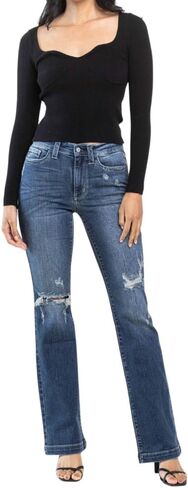 Judy Blue Mid Rise Hand Sand & Destroy Bootcut in Saudi Arabia