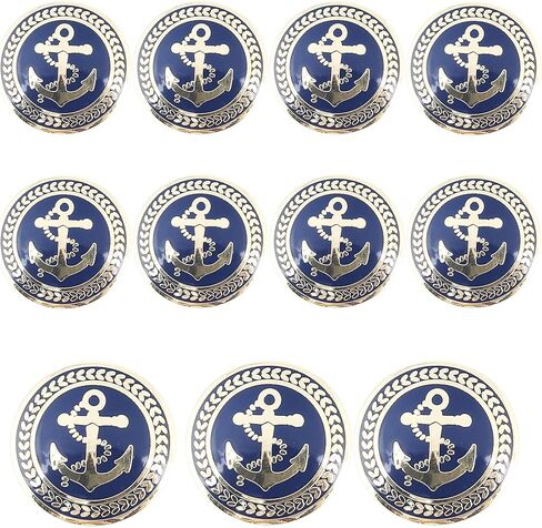 مجموعة ازرار بليزر معدنية كلاسيكية بلون ذهبي وازرق من 11 قطعة - مرساة بحرية - للبليزر والمعطف الرياضي والزي الرسمي والجاكيتات in Kuwait