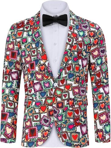 TURETRENDY Men's Printed Blazer Casual Slim Fit One Button Sports Coat Festival Party Jacket Squareheart XL in Kuwait