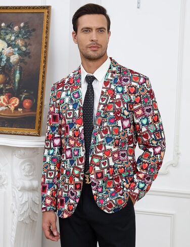 TURETRENDY Men's Printed Blazer Casual Slim Fit One Button Sports Coat Festival Party Jacket Squareheart XL in Kuwait