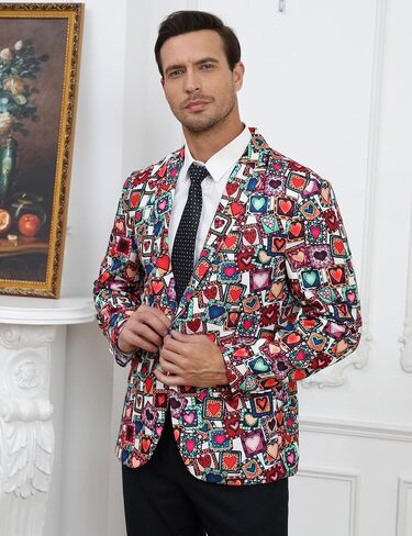 TURETRENDY Men's Printed Blazer Casual Slim Fit One Button Sports Coat Festival Party Jacket Squareheart XL in Kuwait