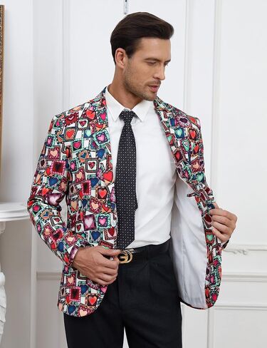 TURETRENDY Men's Printed Blazer Casual Slim Fit One Button Sports Coat Festival Party Jacket Squareheart XL in Kuwait