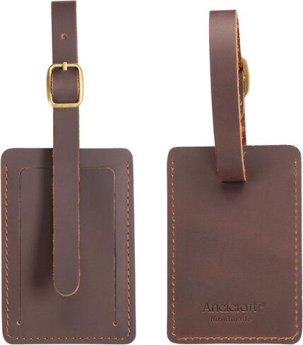 Ancicraft Leather Luggage Tags for Men Women with Privacy Flap Adjustable Strap and Steel Loop in Saudi Arabia