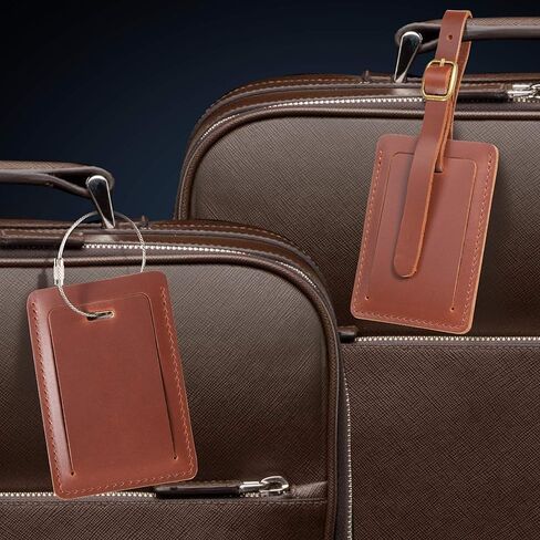 Ancicraft Leather Luggage Tags for Men Women with Privacy Flap Adjustable Strap and Steel Loop in Kuwait