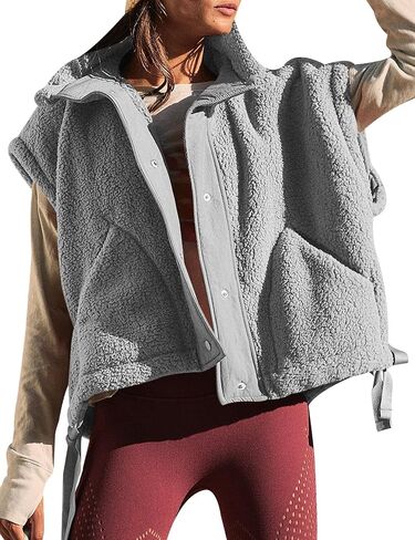 Women's Fleece Vest Oversized Sleeveless Fuzzy Sherpa Vests Outerwear with Pockets in Saudi Arabia