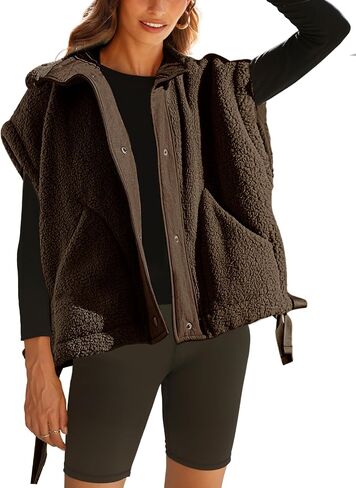 Women's Fleece Vest Oversized Sleeveless Fuzzy Sherpa Vests Outerwear with Pockets in Saudi Arabia