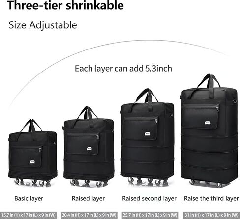 Gloyuda Expandable Foldable Luggage, 28‘’Suitcase with Spinner Wheels, Rolling Duffel Travel Bag, Large Capacity Collapsible Luggage, Rolling Backpack With 2 Luggage Handle Wrap and 1 Shoulder Strap in Kuwait