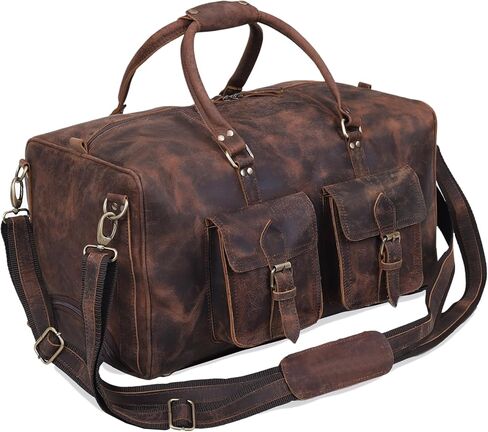 Men's Leather Rolling Travel Duffel Bag - 21" Wheeled Brown Duffel for Effortless Journeys By VC in Kuwait