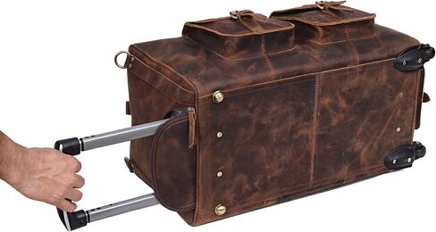 Men's Leather Rolling Travel Duffel Bag - 21" Wheeled Brown Duffel for Effortless Journeys By VC in Kuwait