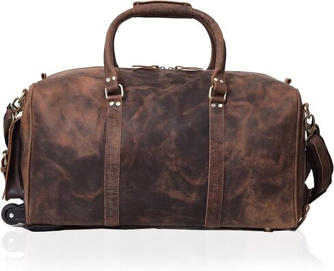 Men's Leather Rolling Travel Duffel Bag - 21" Wheeled Brown Duffel for Effortless Journeys By VC in Kuwait