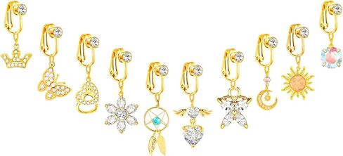 NEWITIN 10 قطع وهمية حلقات زر البطن للنساء تتدلى السرة مكعب زركونيا غير ثقب البطن مجوهرات كليب على حلقات زر البطن للنساء الفتيات in Kuwait