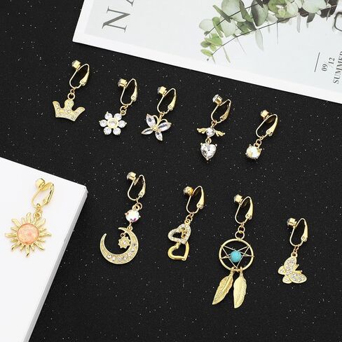 NEWITIN 10 قطع وهمية حلقات زر البطن للنساء تتدلى السرة مكعب زركونيا غير ثقب البطن مجوهرات كليب على حلقات زر البطن للنساء الفتيات in Kuwait