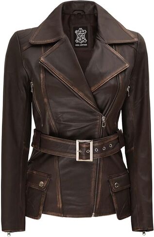 fjackets Long Leather Jacket Women - Real Lambskin Leather Motorcycle Jacket & Coats For Women in Kuwait