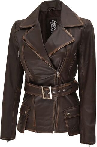 fjackets Long Leather Jacket Women - Real Lambskin Leather Motorcycle Jacket & Coats For Women in Kuwait
