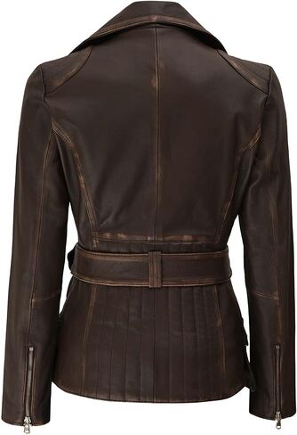 fjackets Long Leather Jacket Women - Real Lambskin Leather Motorcycle Jacket & Coats For Women in Kuwait