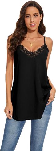 DYLH قطع علوية من الدانتيل القطني للنساء أشرطة سباغيتي قابلة للتعديل قطع علوية طويلة بدون أكمام in Kuwait