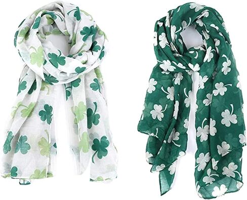 HGRTYXS 2 Pack Shamrock Scarf Irish Scarf St Patricks Day Accessories for Women Irish Clover Silky Stripe,Long Clover Scarf Irish Gifts for Women St.Patrick's Scarf Saint Patricks Day Accessories in Kuwait