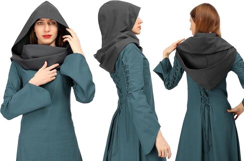 Medieval Linen Cowl Hood Scarf Vintage Rogue Cape Costume Accessory in Kuwait