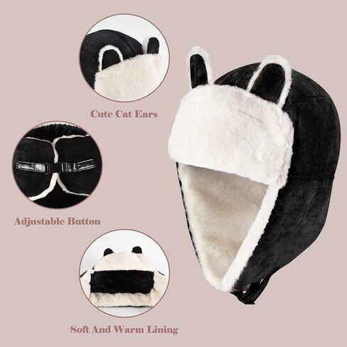 Winter Thickened Earflap Hat, Cute Outdoor Thick Warm Cat Ear Cap for Women in Saudi Arabia