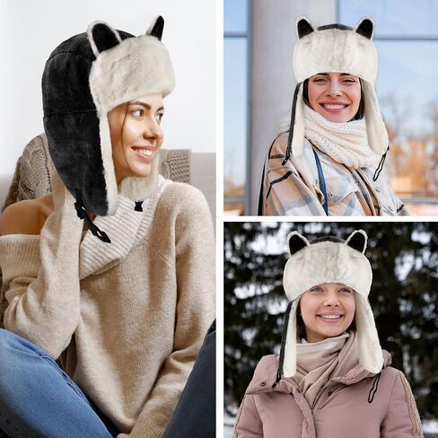 Winter Thickened Earflap Hat, Cute Outdoor Thick Warm Cat Ear Cap for Women in Saudi Arabia