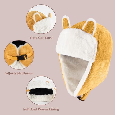 Winter Thickened Earflap Hat, Cute Outdoor Thick Warm Cat Ear Cap for Women in Saudi Arabia