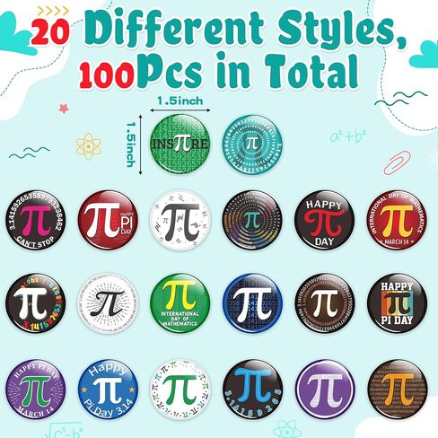 Dvbonike Mathematics Pi Day Button Pins - Math π Round Badge 3.14 Pinback International Day of Mathematics Decoration for School Classroom Activity Party Favor Supplies Clothe Bag Hat Accessory in Kuwait