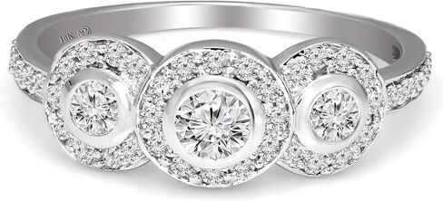 ألماس صديق 3/8 قيراط | ذهب أبيض عيار 10 قيراط أو فضة إسترلينية عيار 925 | مختبر معتمد من IGI خاتم ألماس هالو 3 حجر | قطع الماس المستديرة الرائعة | جودة GH-SI1 in Kuwait