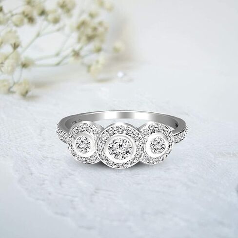 FRIENDLY DIAMONDS 3/8 Carat | 10K White Gold Or 925 Sterling Silver | IGI Certified Lab Grown 3 Stone Halo Diamond Ring | Brilliant-Cut Round Shape Diamond | GH-SI1 Quality in Saudi Arabia