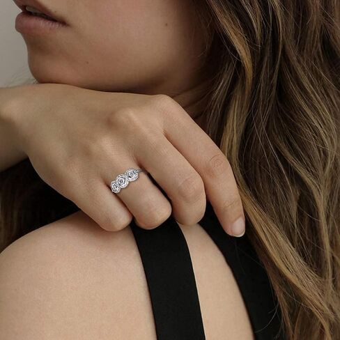 FRIENDLY DIAMONDS 3/8 Carat | 10K White Gold Or 925 Sterling Silver | IGI Certified Lab Grown 3 Stone Halo Diamond Ring | Brilliant-Cut Round Shape Diamond | GH-SI1 Quality in Saudi Arabia