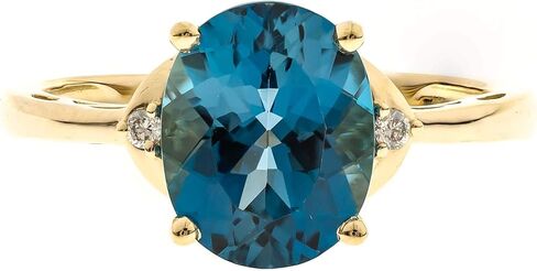 Gin & Grace 10K Yellow Gold Genuine London Blue Topaz Ring with Diamonds for women | Ethically, authentically & organically sourced (Oval-cut) shaped London Blue Topaz hand-crafted jewelry for her in Saudi Arabia