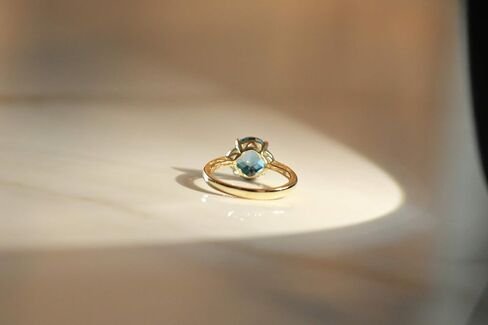 Gin & Grace 10K Yellow Gold Genuine London Blue Topaz Ring with Diamonds for women | Ethically, authentically & organically sourced (Oval-cut) shaped London Blue Topaz hand-crafted jewelry for her in Saudi Arabia