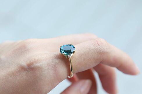 Gin & Grace 10K Yellow Gold Genuine London Blue Topaz Ring with Diamonds for women | Ethically, authentically & organically sourced (Oval-cut) shaped London Blue Topaz hand-crafted jewelry for her in Saudi Arabia