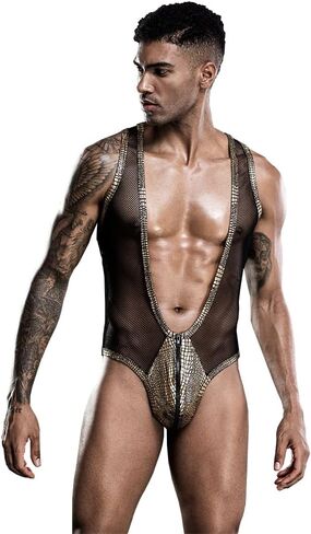 Men's Jockstrap Leotard Underwear Jumpsuits Mesh veststyle Bodysuit with zipper in Saudi Arabia