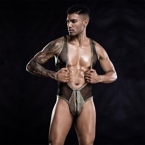 Men's Jockstrap Leotard Underwear Jumpsuits Mesh veststyle Bodysuit with zipper in Saudi Arabia