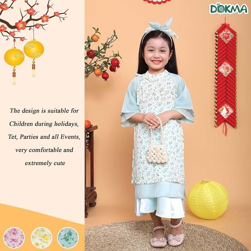 Ao Dai، الزي التقليدي الفيتنامي للأطفال - Ditsy Floral Ao Dai، مقاس 2-6 سنوات in Kuwait