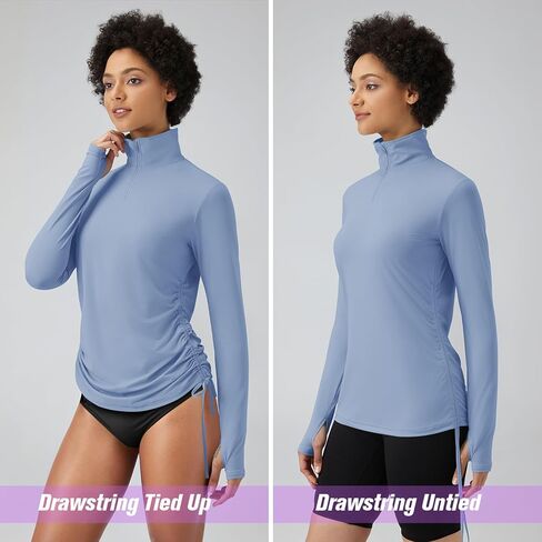 AKEWEI Women's Long Sleeve Shirts UPF 50+ Sun Protection Rash Guard Quarter-Zip Hiking Shirts Quick Dry UV Sun Shirt in Kuwait
