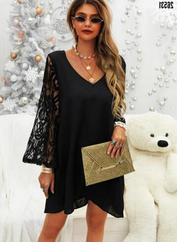 Jane's Sleeve Tulle V Neck Sandy Fabric Dress - Elegant Women's Dress Sandy Fabric in Saudi Arabia