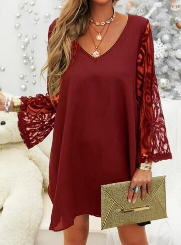 Jane's Sleeve Tulle V Neck Sandy Fabric Dress - Elegant Women's Dress Sandy Fabric in Saudi Arabia